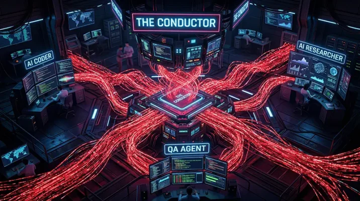 Network diagram showing a CPU acting as the central orchestrator handling heavy data traffic for a multi-agent AI workflow.