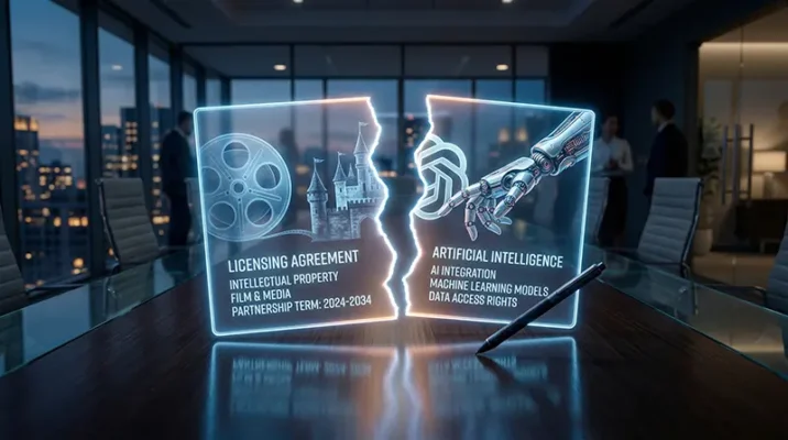 A torn digital contract representing the failed 1 billion dollar equity deal between OpenAI and Disney following Sora's sudden shutdown.