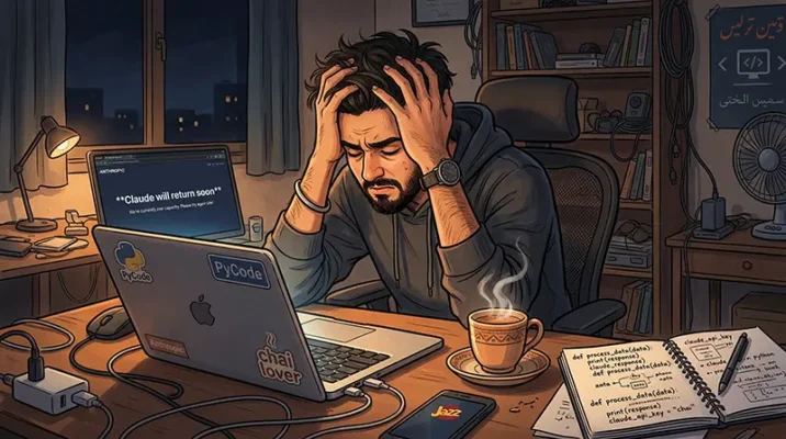 Frustrated Pakistani developer experiencing productivity loss due to the Claude Code and Anthropic API going down.