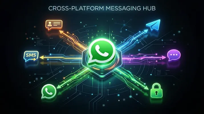 WhatsApp Breaks the Wall: Message Other Apps Seamlessly 5 Conceptual diagram showing WhatsApp third-party chats interoperability with other messaging platforms.